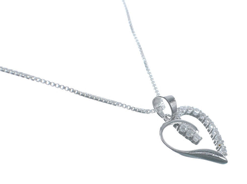 Cubic Zirconia Heart Pendant Silver 16" Italian Necklace JX128563